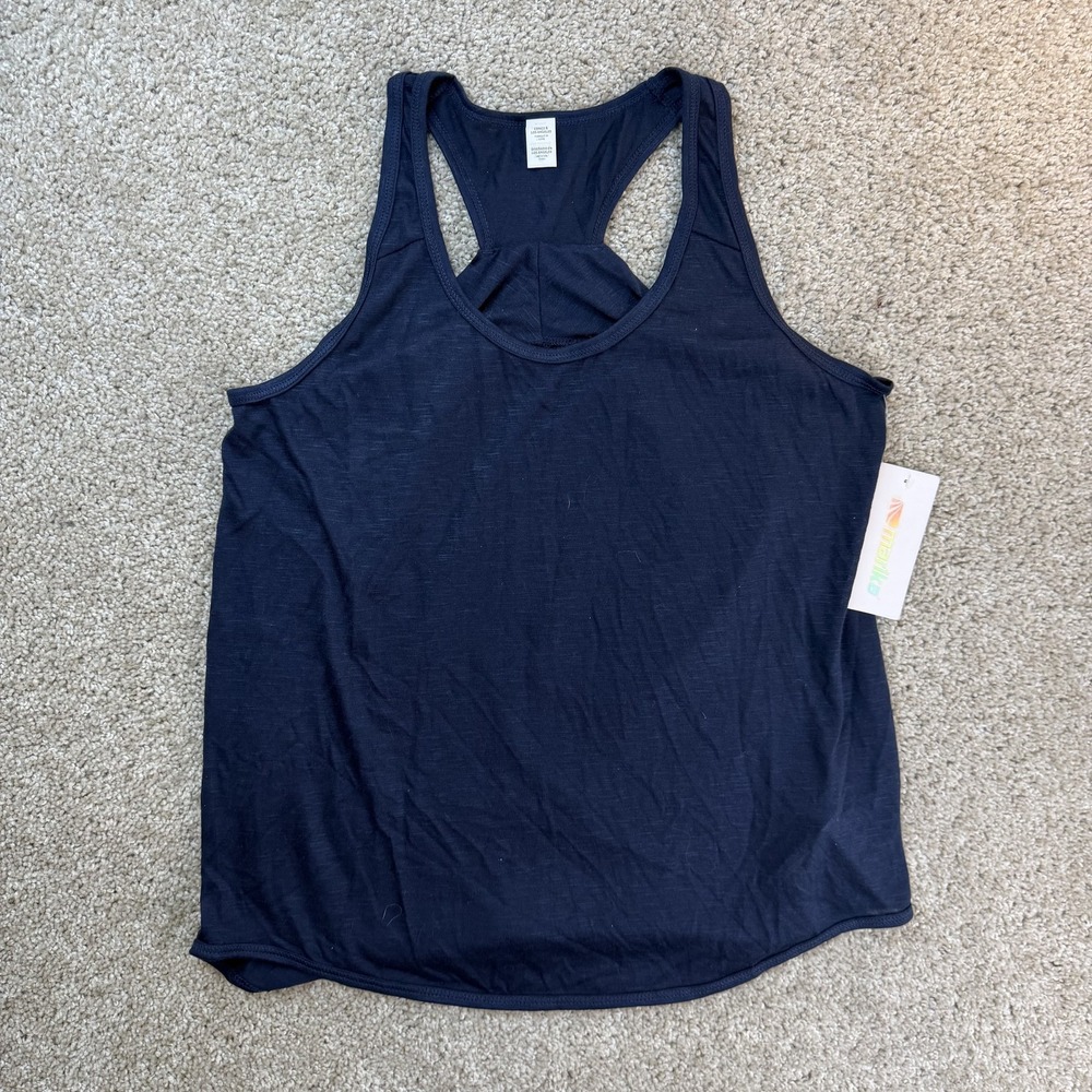 Marika Tank Top Womens Medium Navy Blue Twist Back Racerback Workout Gym Yoga